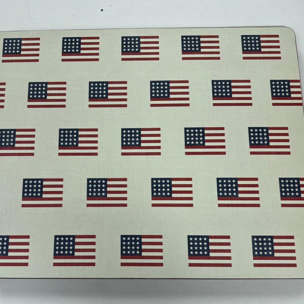 Pottery Barn Set of 4 All Over American Flag Cork Placemats 4th Of July!